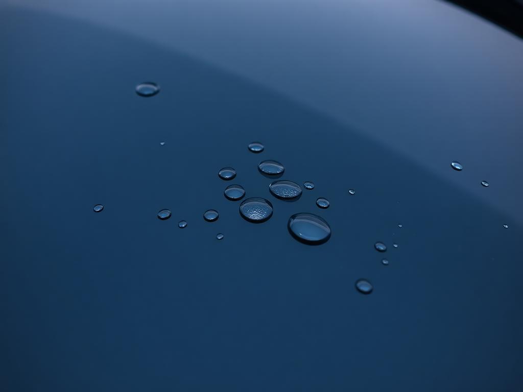 Water beading on a ceramic-coated glossy black car hood